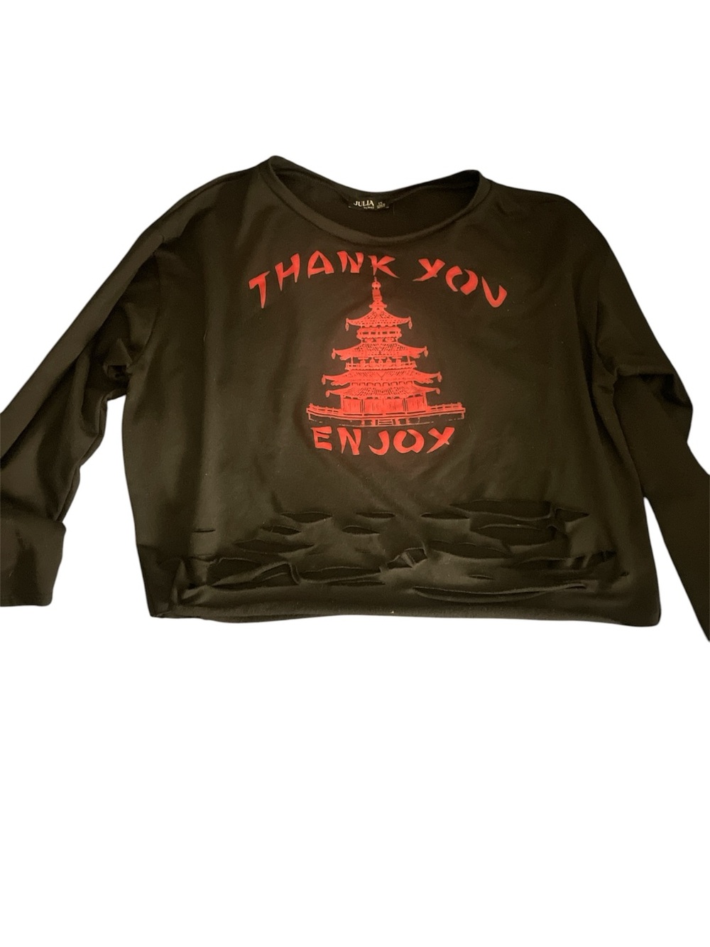 Thank You Enjoy Black Long Sleeve Crew Top